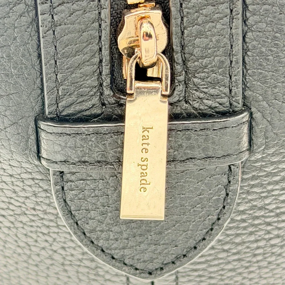 Kate Spade Black Pebbled Leather Satchel Crossbody Bag Gold Hardware